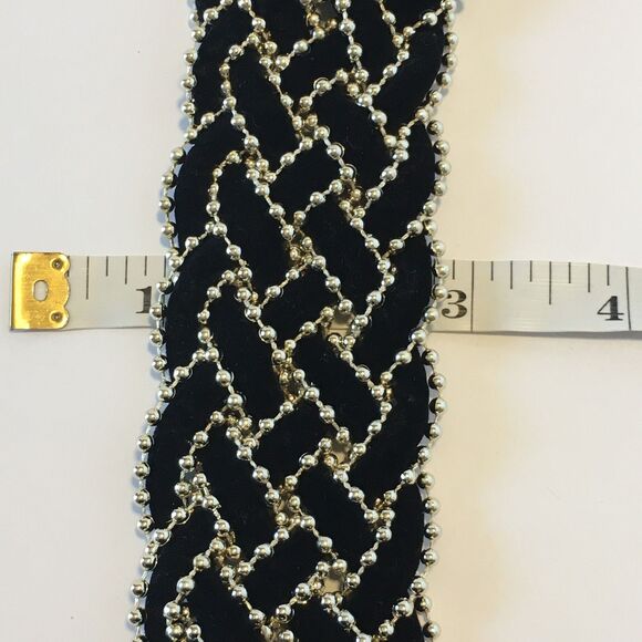 Vintage Amanda Smith Womens Belt Black Felt and Thin Gold Beading Woven Size S/M